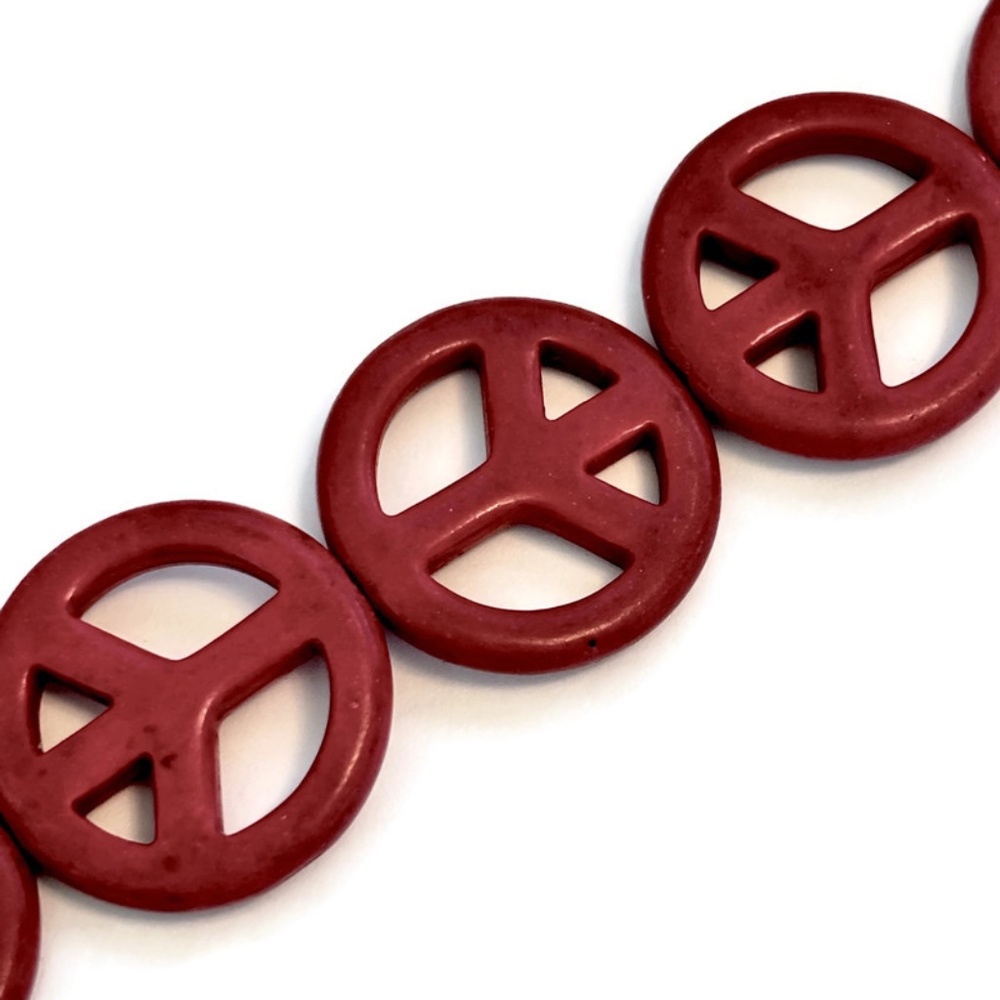 As Low As $2 Dark Red Synthetic Turquoise Peace Sign Beads 24mm (8)